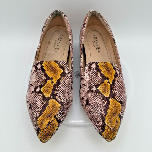 Frankie4 Faye Mustard Python Loafers Womens 8 Leather Prep Quiet Luxury Capsule - Picture 2 of 12